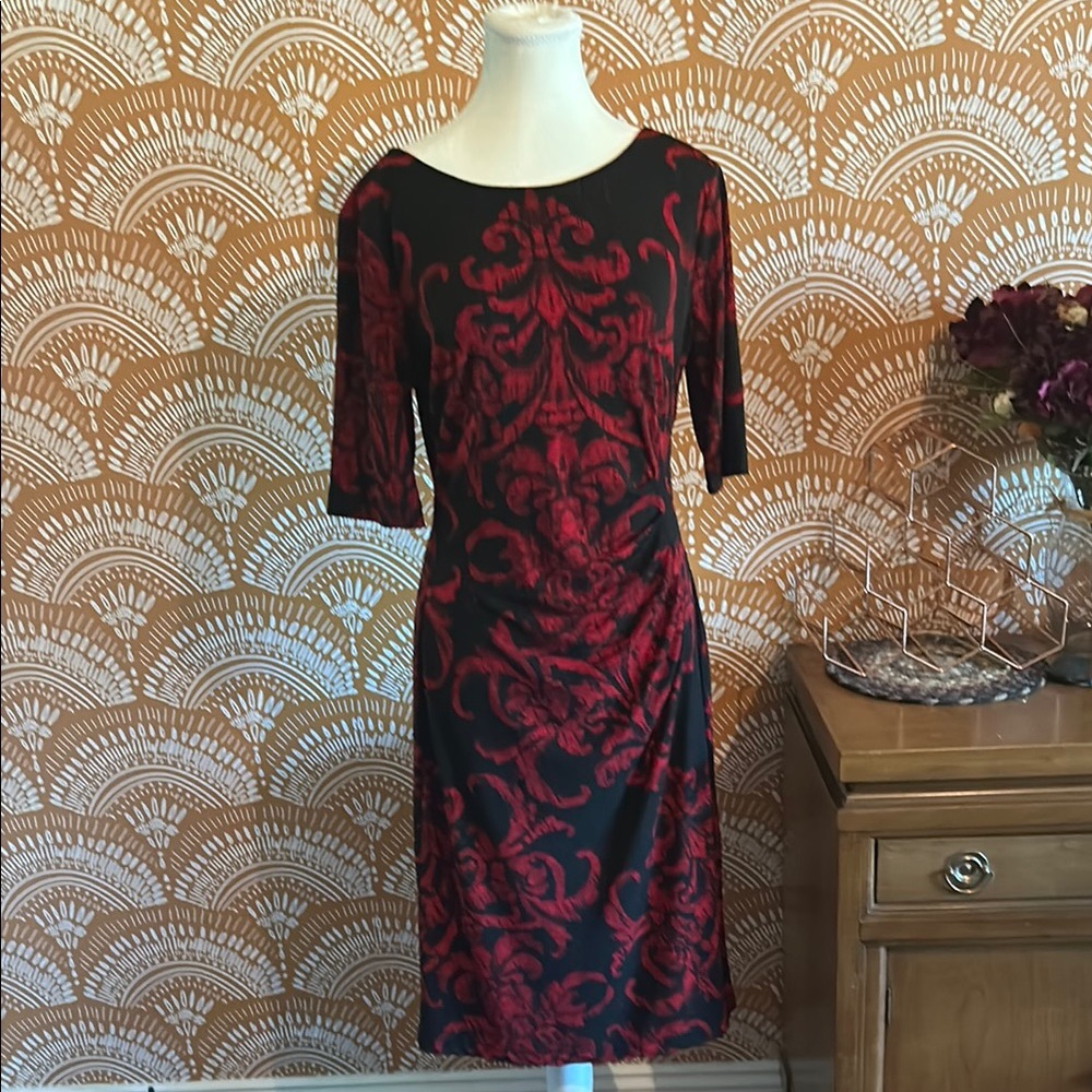 Connected Apparel Elegant Black and Red Midi Dress